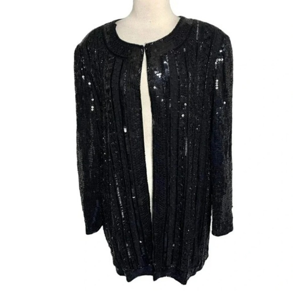 Vintage Niteline Della Roufogal 1X Sequin Black Jacket Party Evening Cocktail